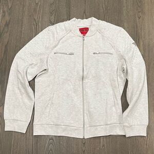 NWOT Guess Mens White Gray Cotton Blend Zip Up Bomber Jacket Size M